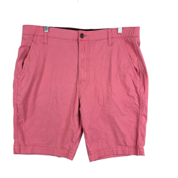 Mens Plugg Pink Chino Shorts 10" Inseam Cotton Stretch Flat Front Size 36 - Picture 1 of 10